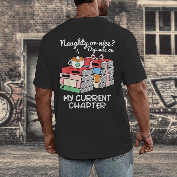 Christmas Book Lovers Naughty Or Nice Men's Back Print T-Shirt