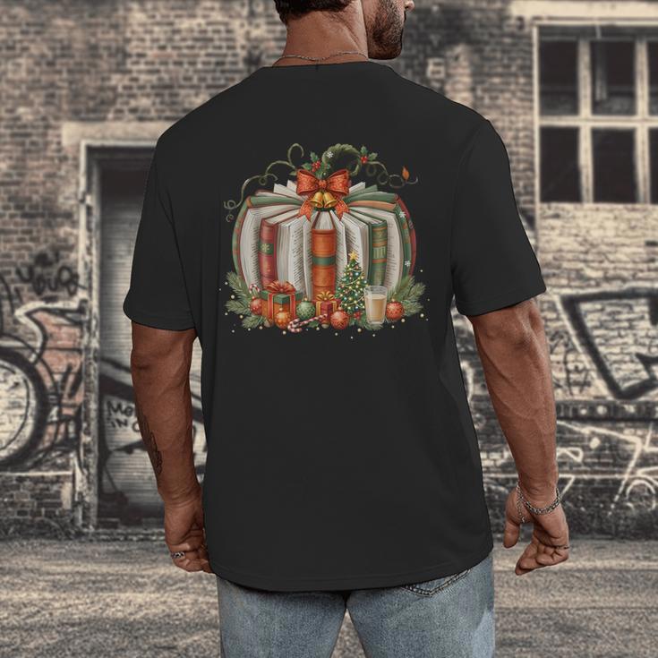 Christmas Book Pumpkin Reading Holiday Lovers Teacher Men's Back Print T-Shirt