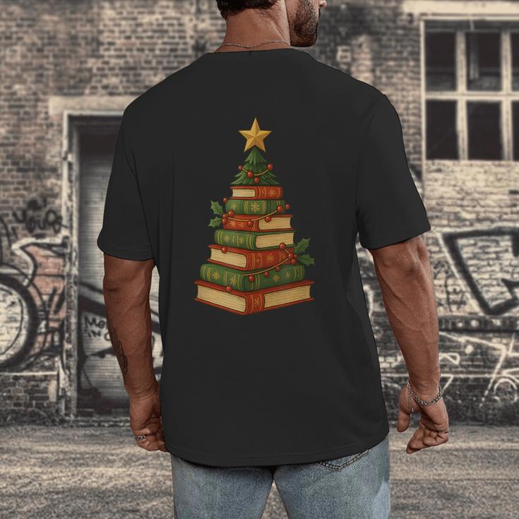 Christmas Book Tree Bookshelf Holiday For Readers Librarians Men's Back Print T-Shirt