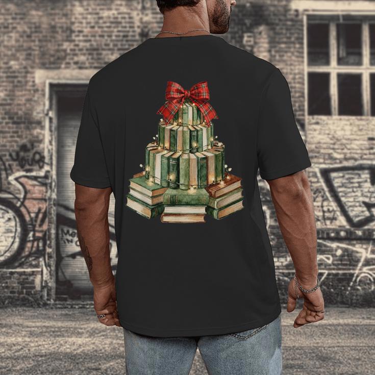 Christmas Book Tree Coquette Bow Xmas Reading Librarian Girl Men's Back Print T-Shirt