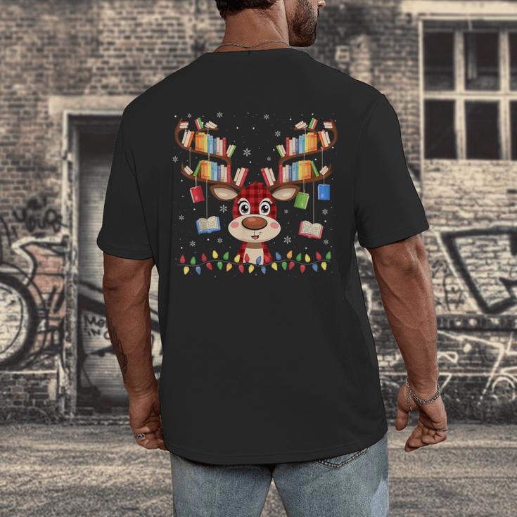 Christmas Librarian Reindeer Matching Book Lover Men's Back Print T-Shirt