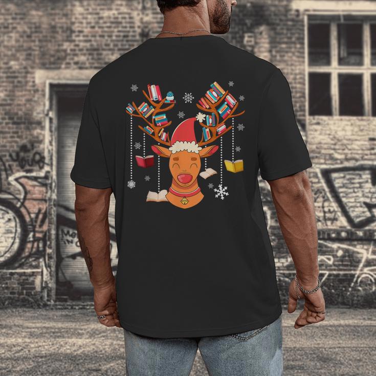 Christmas Librarian Reindeer Xmas Book Teachers Love Reading Men's Back Print T-Shirt