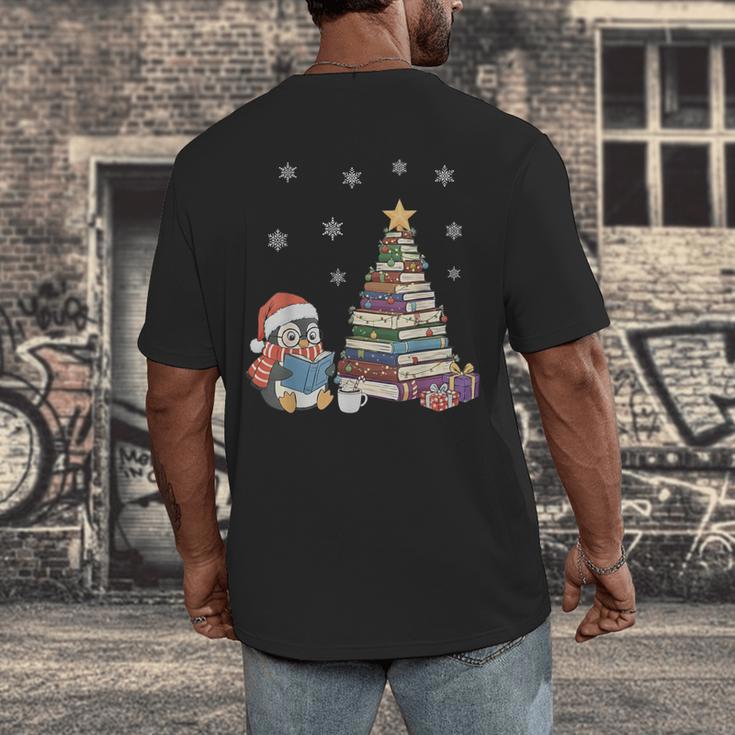 Christmas A Penguin Reading Book Snowflake Cocoa Hot Teacher Men's Back Print T-Shirt