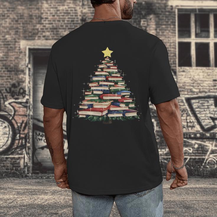 Christmas Tree Books Book Reading Bookworm Men's Back Print T-Shirt