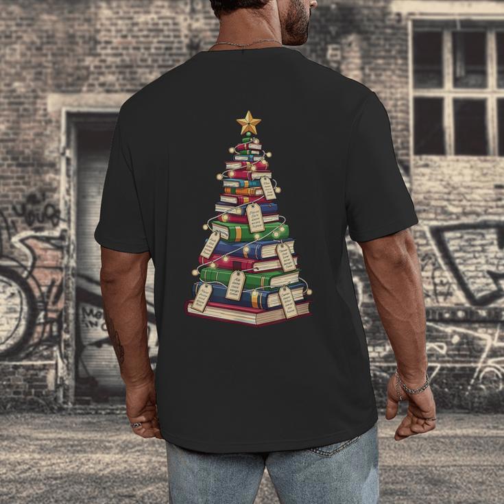 Christmas Tree Of Books For Readers And Librarians Men's Back Print T-Shirt Christmas Tree Of Books For Readers And Librarians Men's Back Print T-Shirt