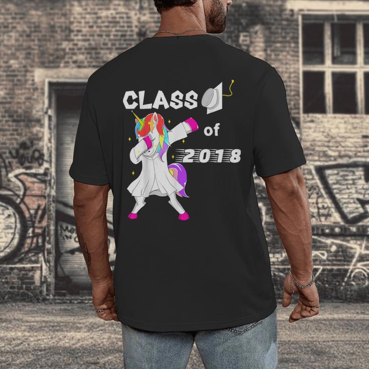 Class Of 2018 Graduation Him Her Unicorn Dabbing Shirt Men's Back Print T-Shirt