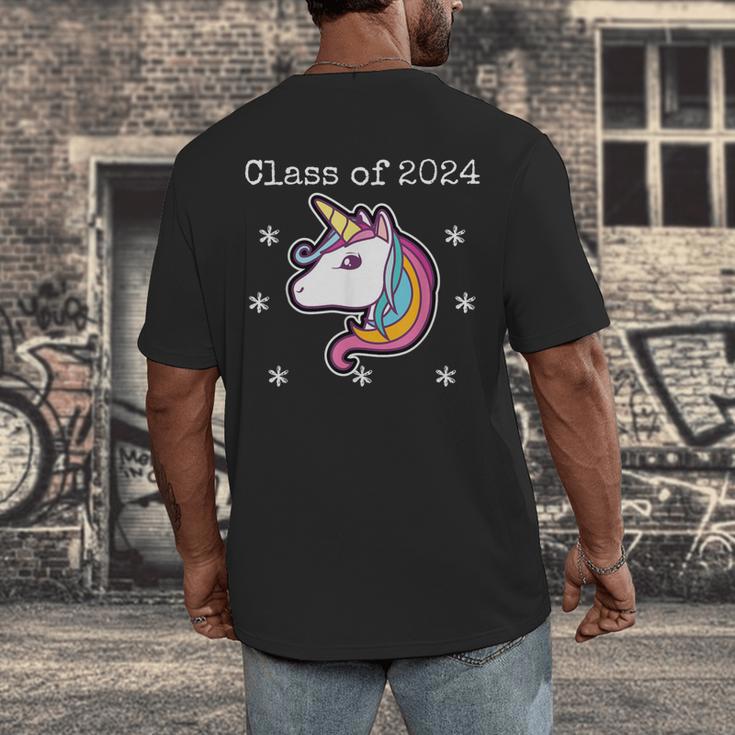 Class Of 2024 Graduation Year Unicorn Tee Shirt Men's Back Print T-Shirt