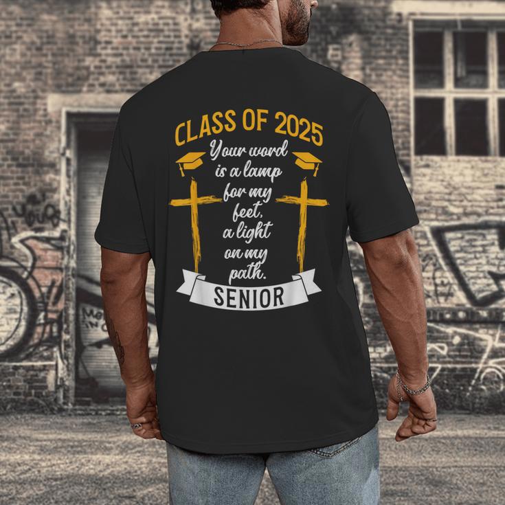 Class Of 2025 Senior Graduation Cross Quote Faith In God Men's Back Print T-Shirt