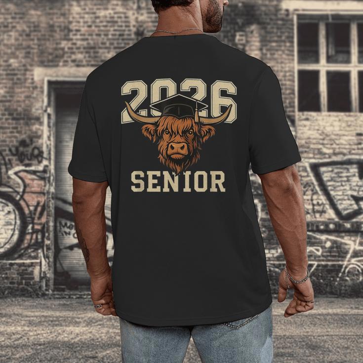 Class Of 2026 Highland Cow Senior Graduation School Pride Men's Back Print T-Shirt