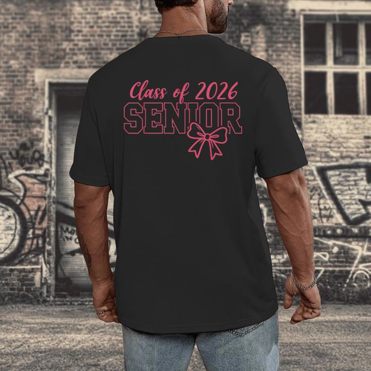 Class Of 2026 Pink Coquette Bow Cap Senior 2026 Graduation Men's Back Print T-Shirt