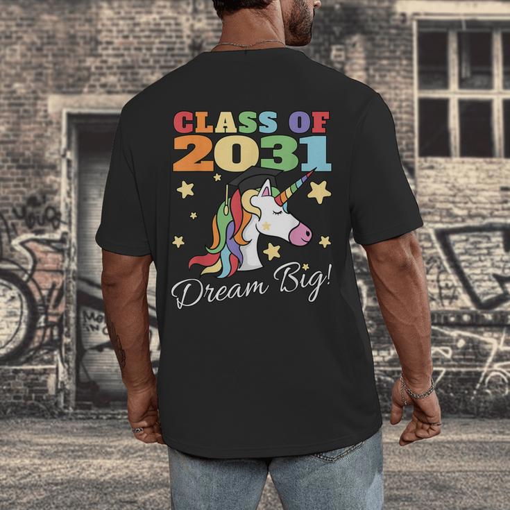 Class Of 2031 Magical Unicorn Graduation Cap Men's Back Print T-Shirt