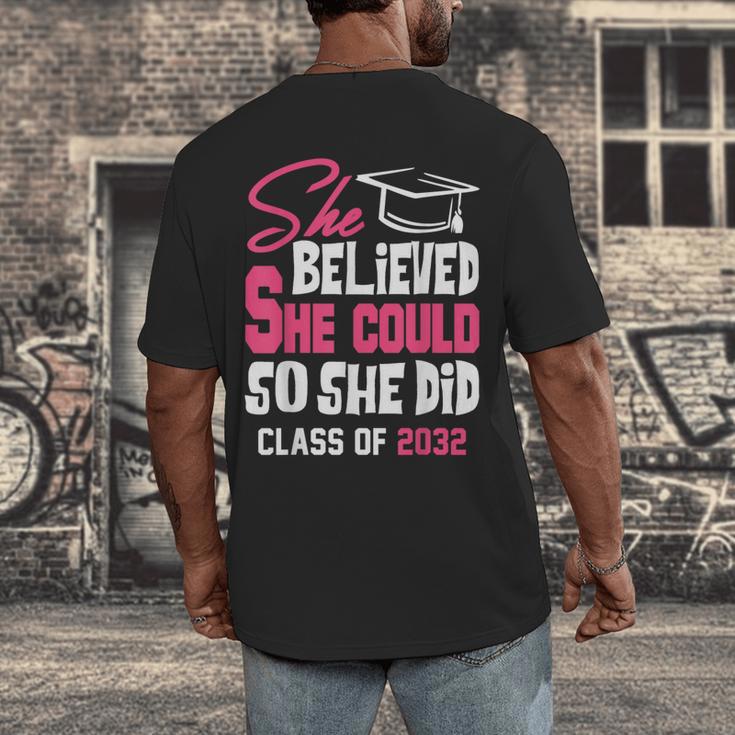 Class Of 2032 She Believed She Could Kids Graduation T-Shirt Men's Back Print T-Shirt