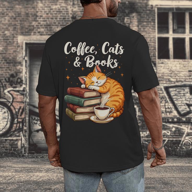 Coffee Cats & Books Lover For Women & Girls Coffee Men's Back Print T-Shirt