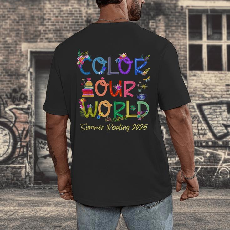 Color Our World Summer Reading 2025 Boho Wildflower Book Men's Back Print T-Shirt