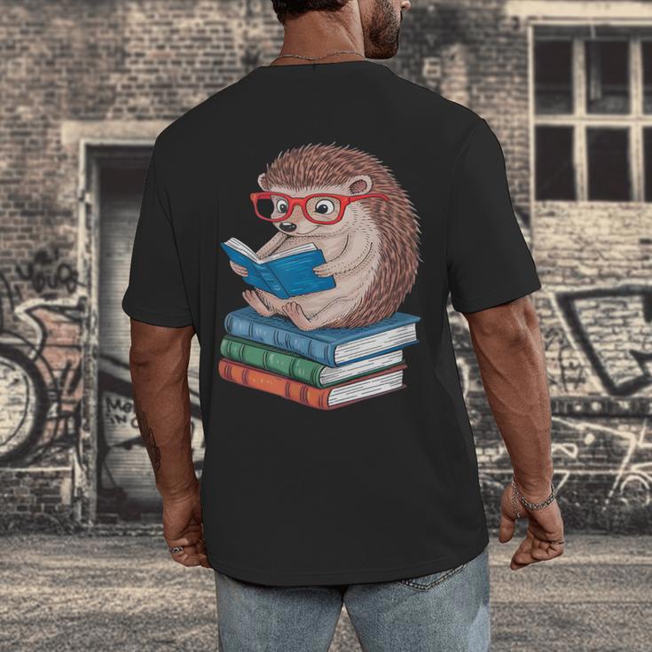Cool Hedgehog Book Nerd Readers Men's Back Print T-Shirt