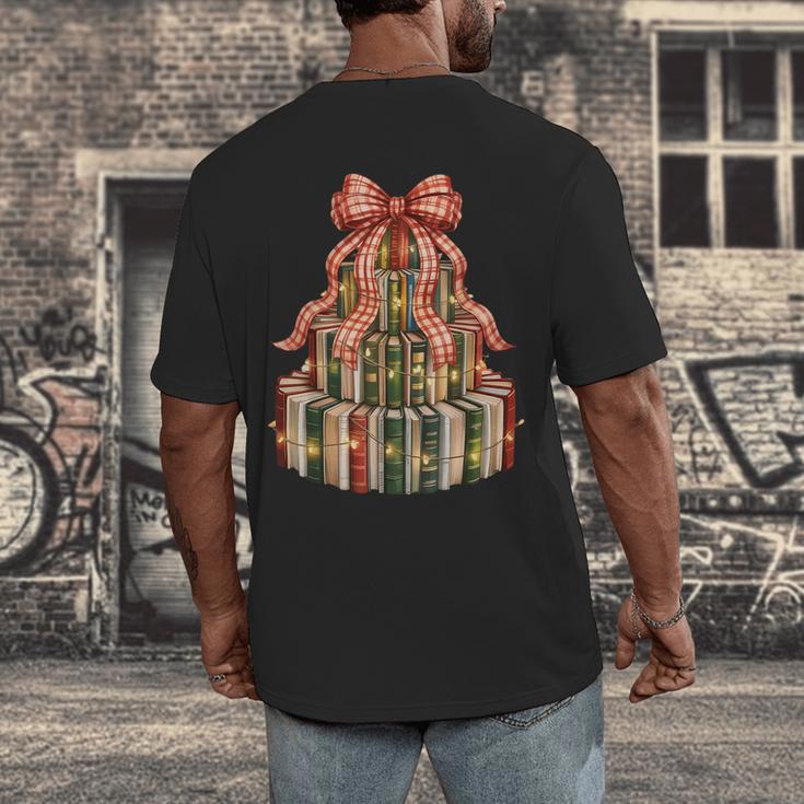 Coquette Christmas Book Tree Xmas Lights Librarian Teacher Men's Back Print T-Shirt Coquette Christmas Book Tree Xmas Lights Librarian Teacher Men's Back Print T-Shirt