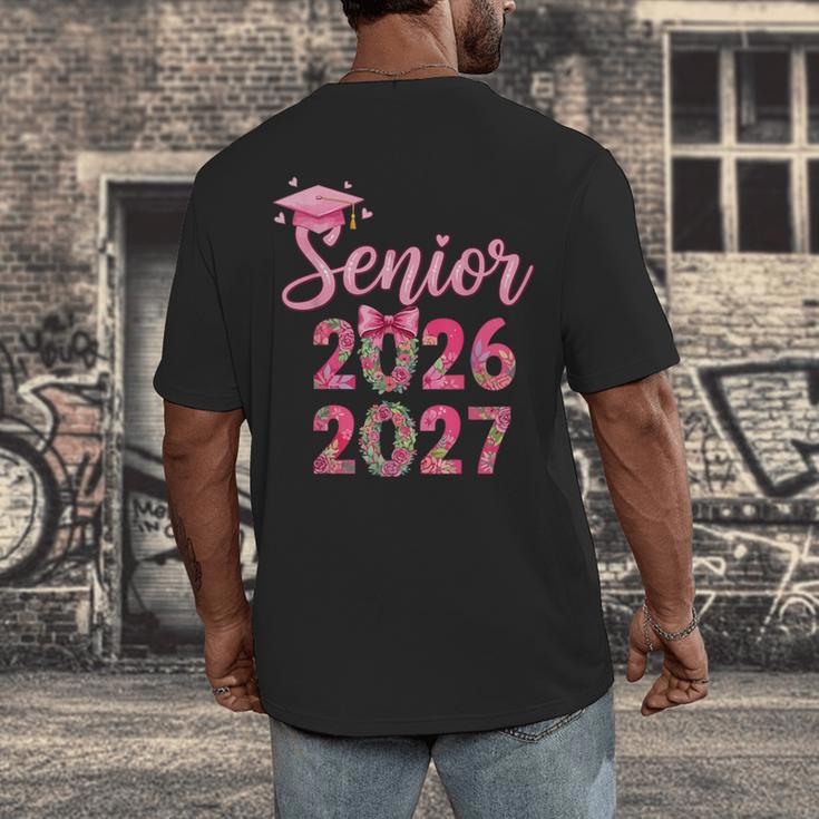 Coquette Pink Bow Flowers Senior 2026 2027 Graduation Men's Back Print T-Shirt