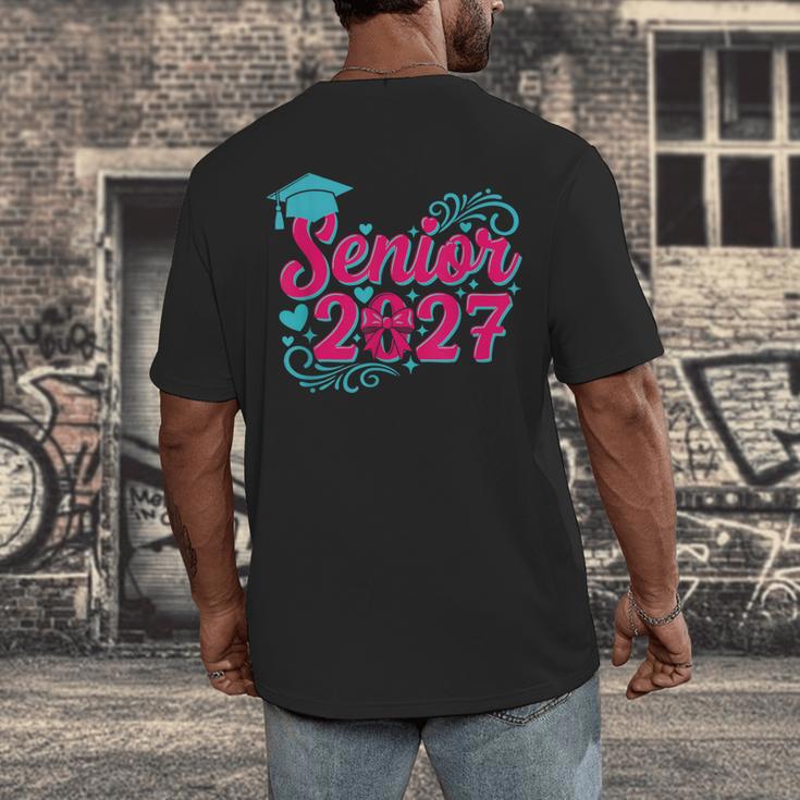 Coquette Pink Bow Senior 2027 Class Of Graduation Men's Back Print T-Shirt