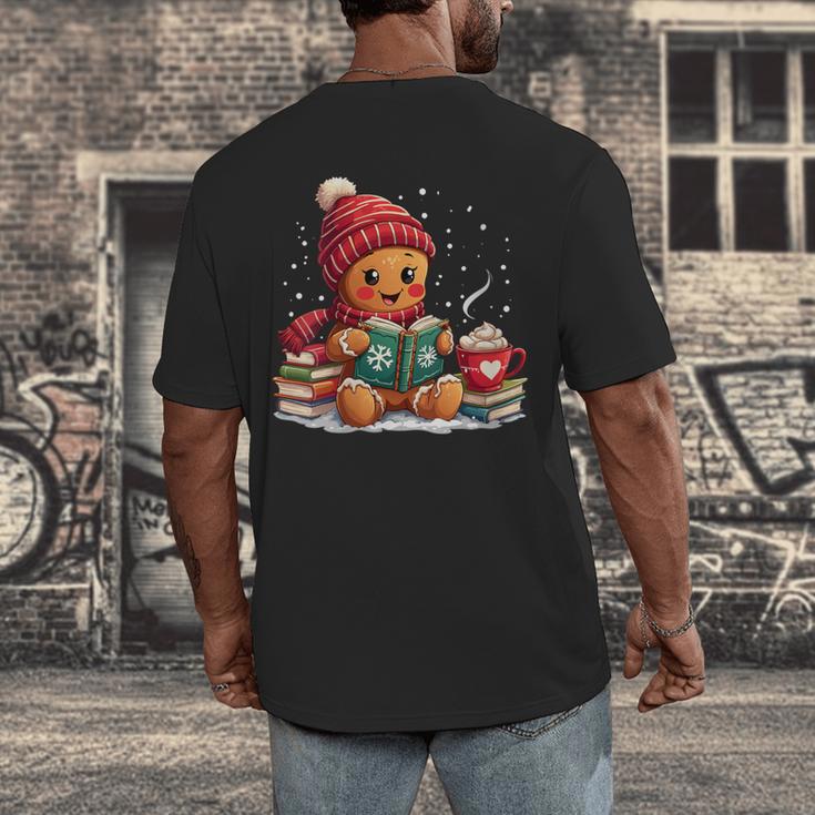Cozy Gingerbread Christmas Reading Book Xmas Snowflakes Fall Men's Back Print T-Shirt Cozy Gingerbread Christmas Reading Book Xmas Snowflakes Fall Men's Back Print T-Shirt