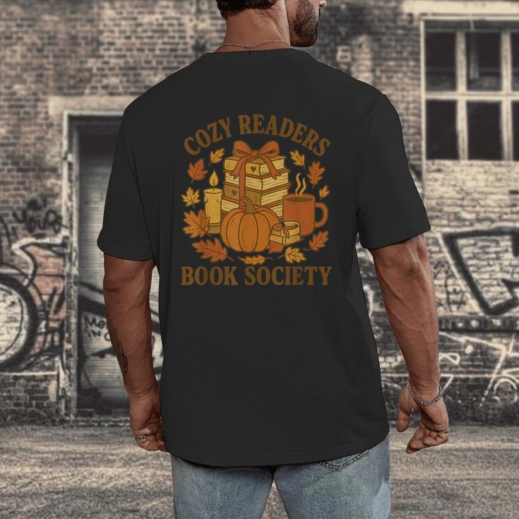 Cozy Readers Book Society Vintage Fall Books & Pumpkin Men's Back Print T-Shirt