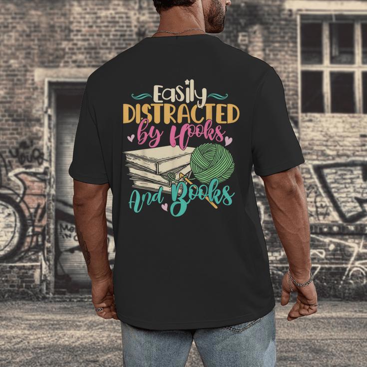 Crochet And Reading Crocheter Bookish Crocheting Book Lover Men's Back Print T-Shirt