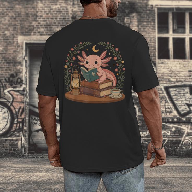 Cute Axolotl Reading Books Cozy Bookworm Men's Back Print T-Shirt