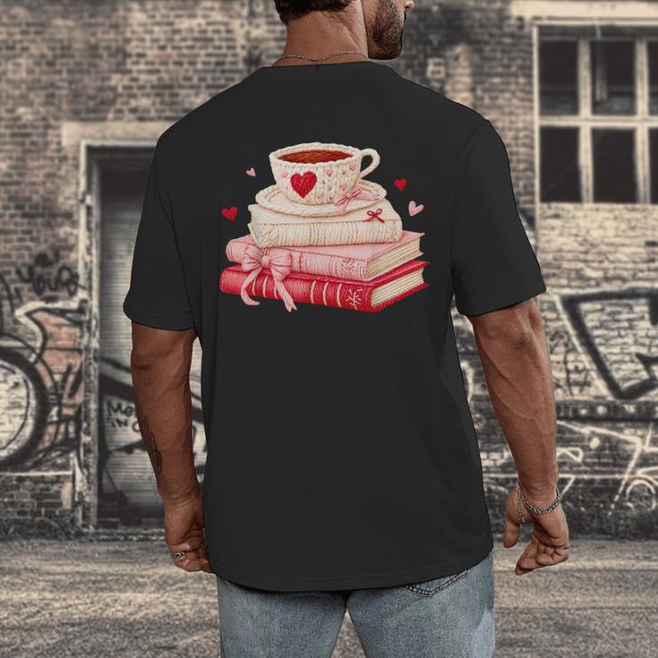Cute Books And Coffee Crochet Valentines Day Tee For Couples Men's Back Print T-Shirt