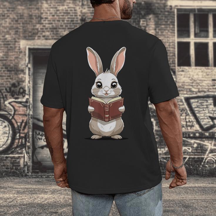 Cute Bookworm Bunny Reading For Kids And Teachers Men's Back Print T-Shirt