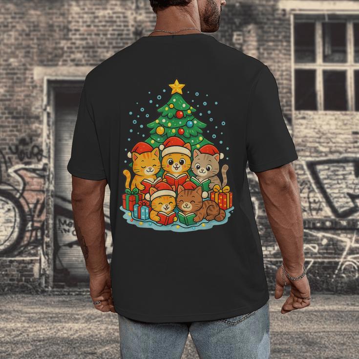 Cute Cats Reading Books Christmas Tree Men's Back Print T-Shirt