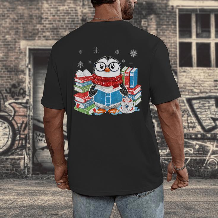Cute Christmas A Penguin Reading Book Snowflake Hot Teacher Men's Back Print T-Shirt Cute Christmas A Penguin Reading Book Snowflake Hot Teacher Men's Back Print T-Shirt