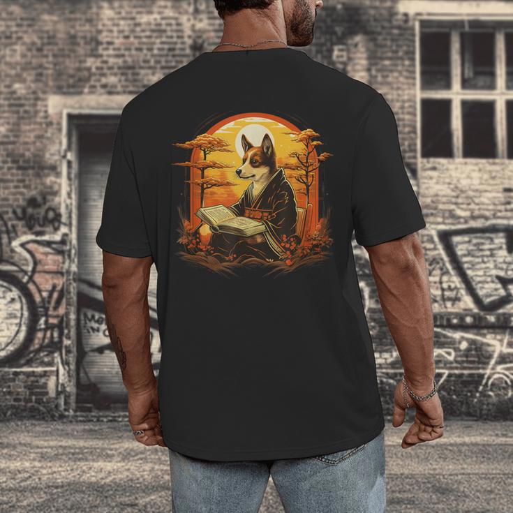 Cute Corgi Dog In Japanese Kimono With Book Men Women Girls Kids Men's Back Print T-Shirt Cute Corgi Dog In Japanese Kimono With Book Men Women Girls Kids Men's Back Print T-Shirt