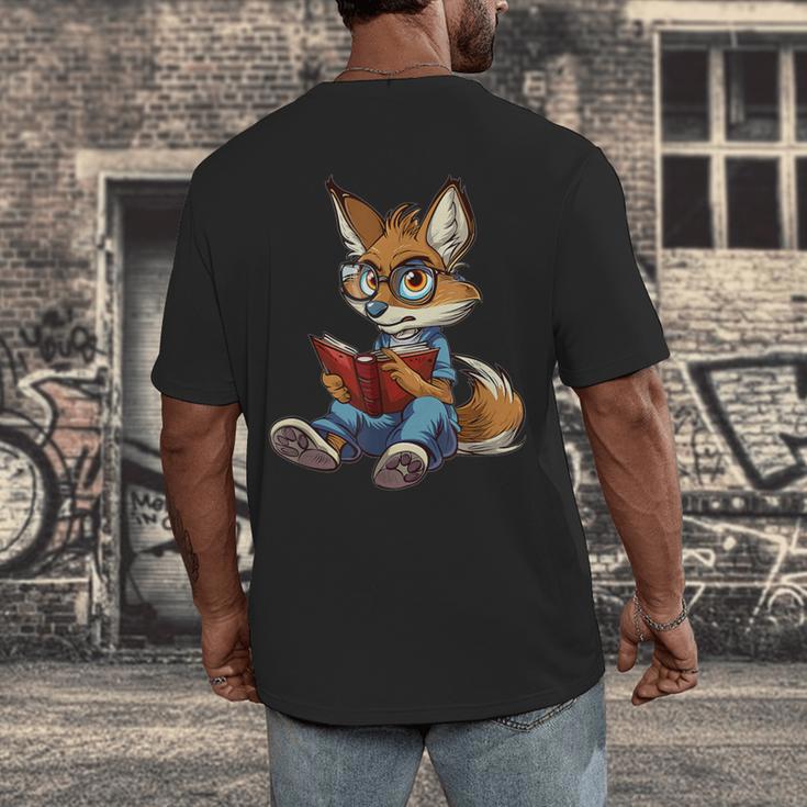Cute Coyote With Book I Kids Coyote Men's Back Print T-Shirt
