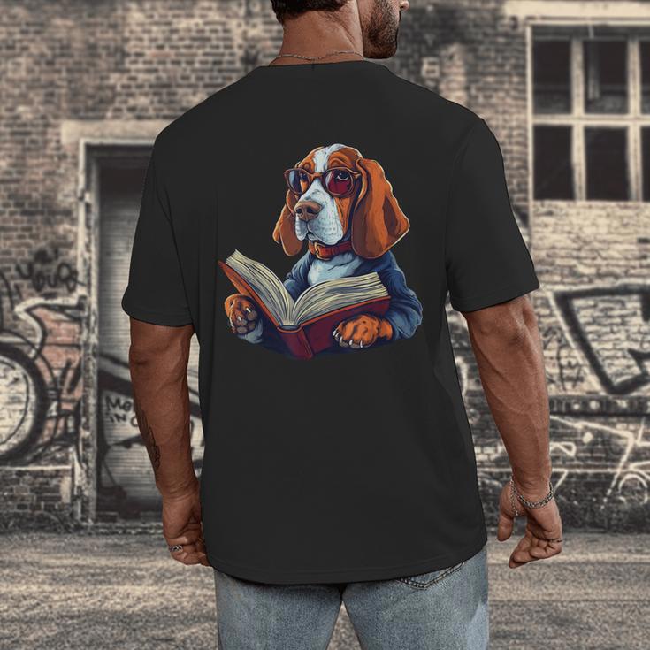 Cute Dog Basset Hound Reading Book Men's Back Print T-Shirt