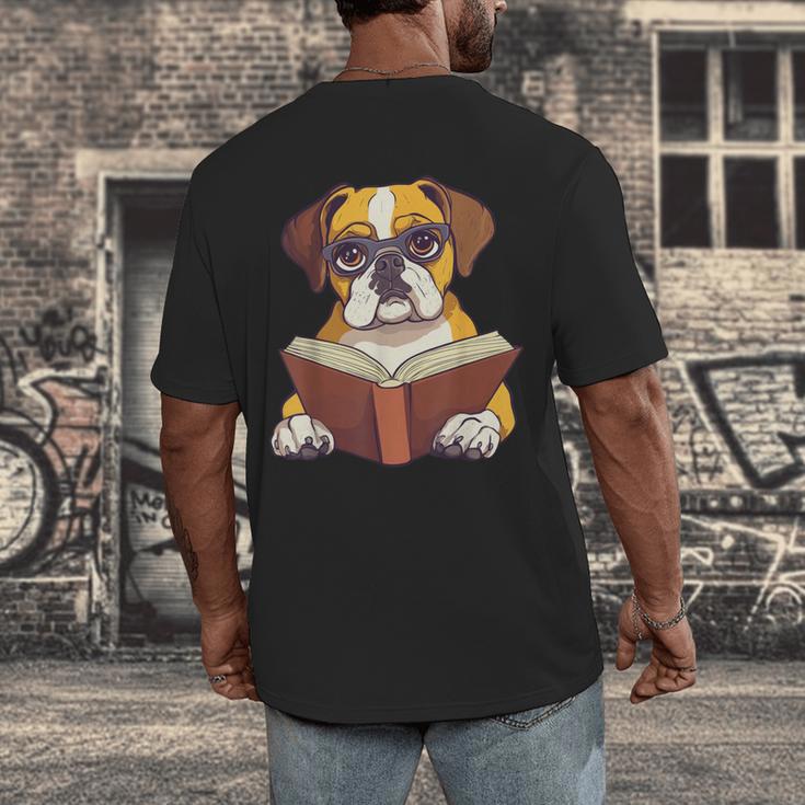 Cute Dog Boxer Reading Book Men's Back Print T-Shirt