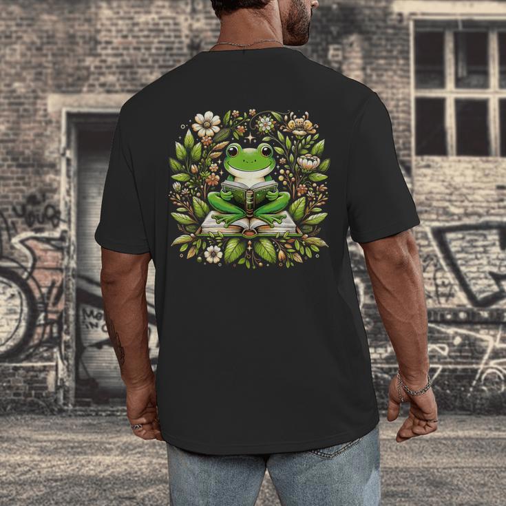Cute Floral Frog Book Reading Men's Back Print T-Shirt Cute Floral Frog Book Reading Men's Back Print T-Shirt