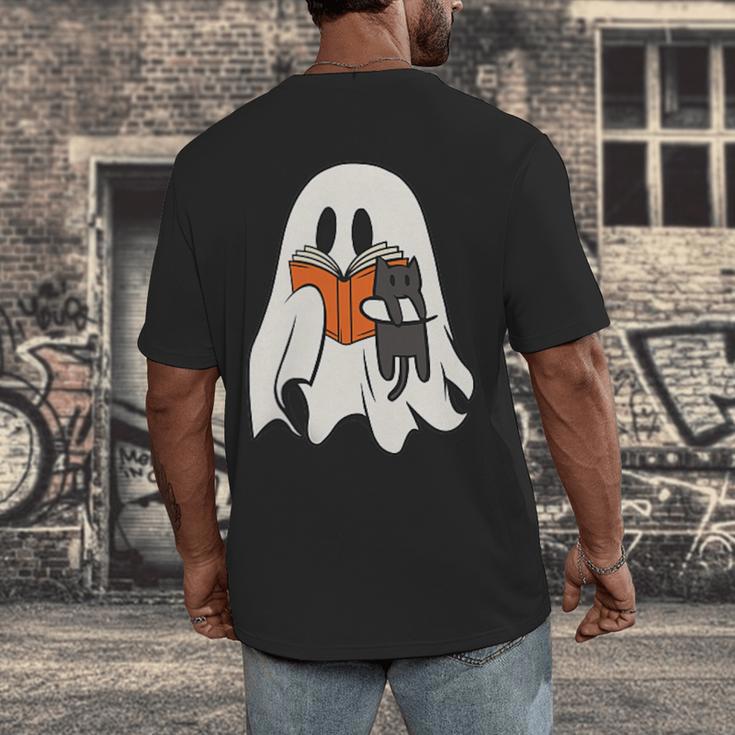 Cute Ghost Cat Reading Book Spooky Season Halloween Costume Men's Back Print T-Shirt