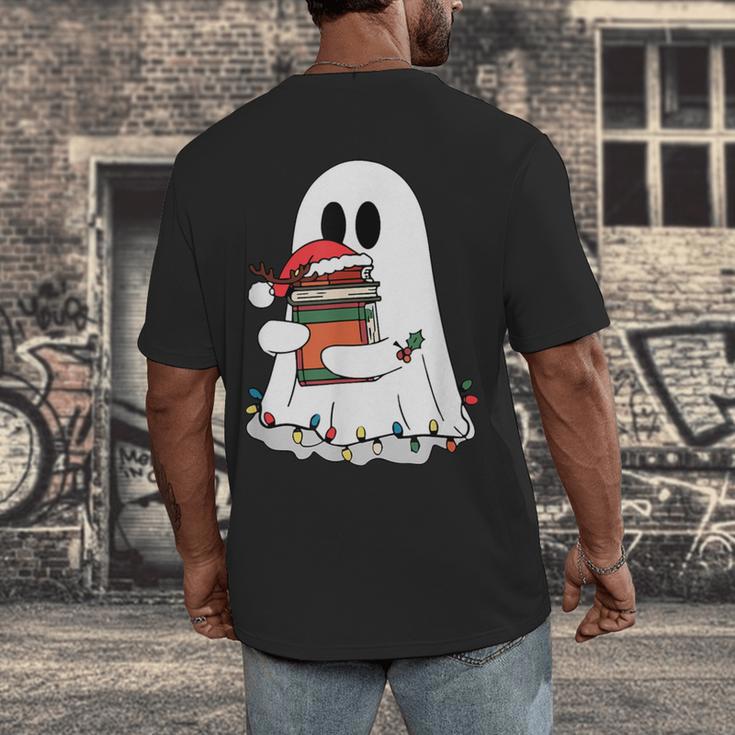 Cute Ghost Holding Books Bookish Christmas Men's Back Print T-Shirt