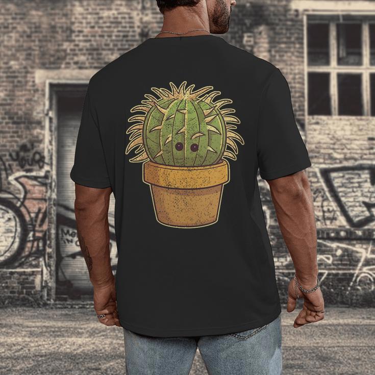 Cute Golden Barrel Cactus Introvert Distressed Men's Back Print T-Shirt