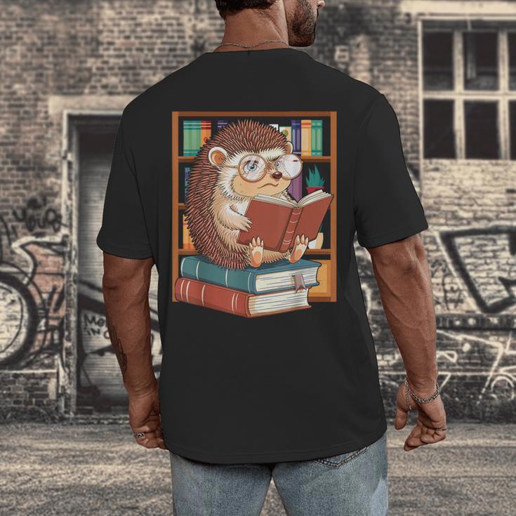 Cute Hedgehog Book Nerd Men's Back Print T-Shirt