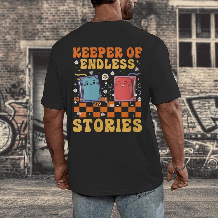 Cute Librarian Library Book Lover Keeper Of Endless Stories Men's Back Print T-Shirt