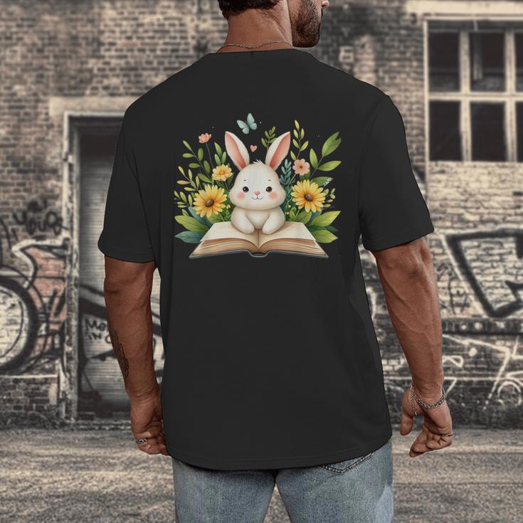 Cute Rabbit And Book Women Girls Reading Book Rabbit Lover Men's Back Print T-Shirt