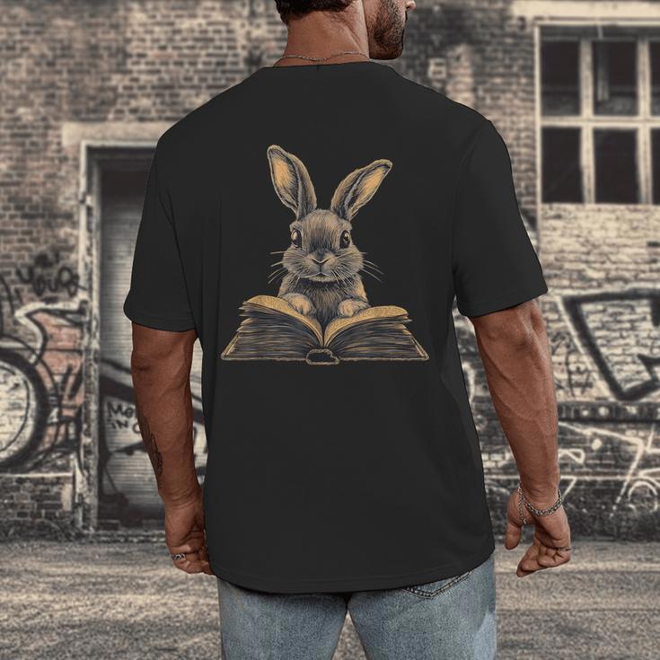 Cute Rabbit Bunny Book Lover Men's Back Print T-Shirt