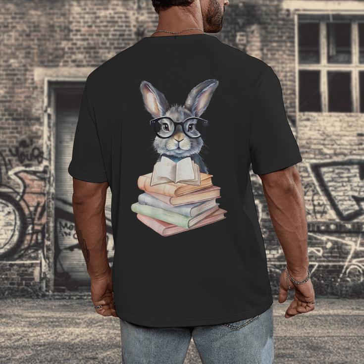 Cute Reading Bunny With Glasses Books Reader Book Bookworm Men's Back Print T-Shirt