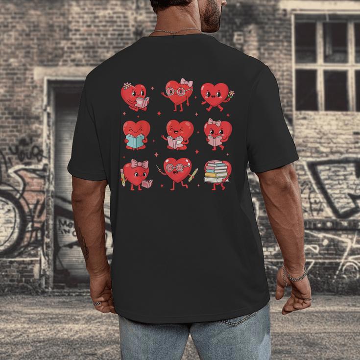 Cute Reading Hearts Valentine Day Book Lover Teacher Student Men's Back Print T-Shirt