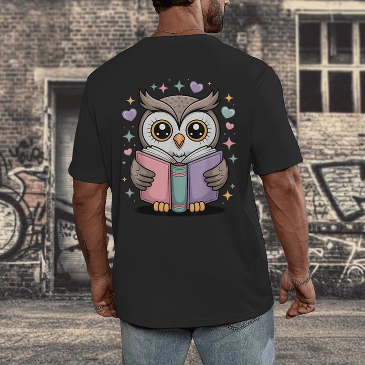 Cute Reading Owl Book Lover Teacher Librarian Bookworm Men's Back Print T-Shirt Cute Reading Owl Book Lover Teacher Librarian Bookworm Men's Back Print T-Shirt