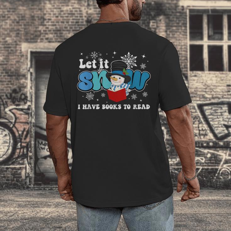 Cute Snowman Let It Snow I Have Books Reader Men's Back Print T-Shirt