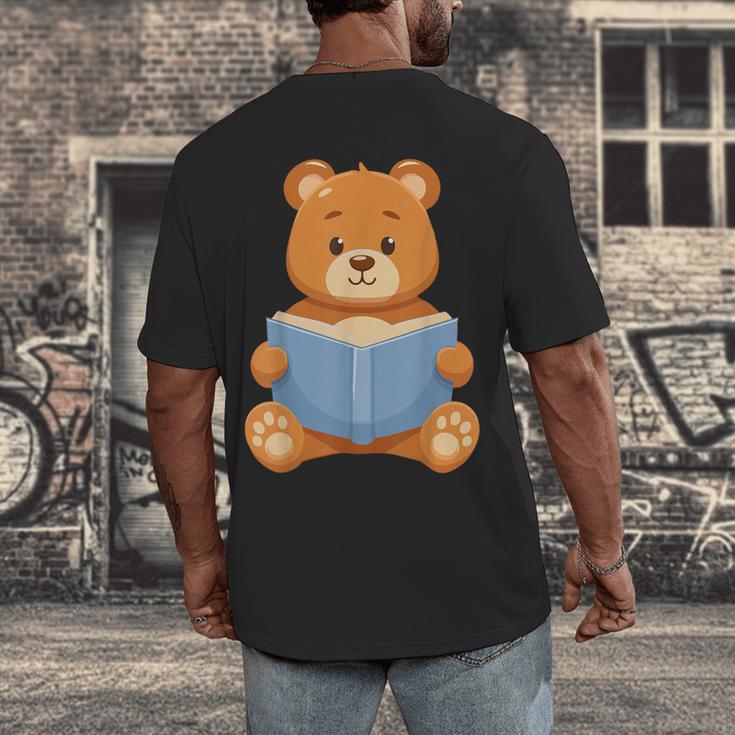 Cute Teddy Bear Reading Book Adorable For Readers Men's Back Print T-Shirt