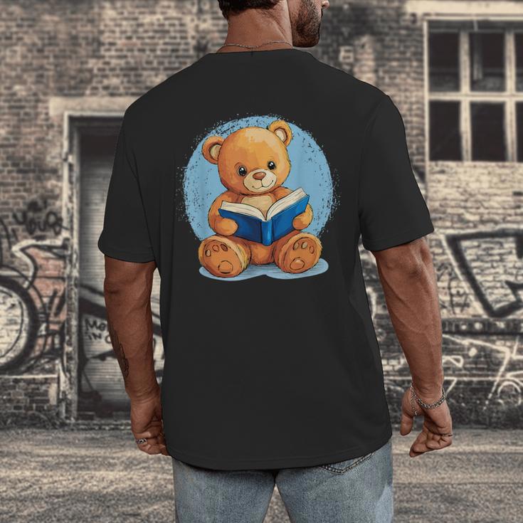 Cute Teddy Bear Reading Book Fun Men's Back Print T-Shirt
