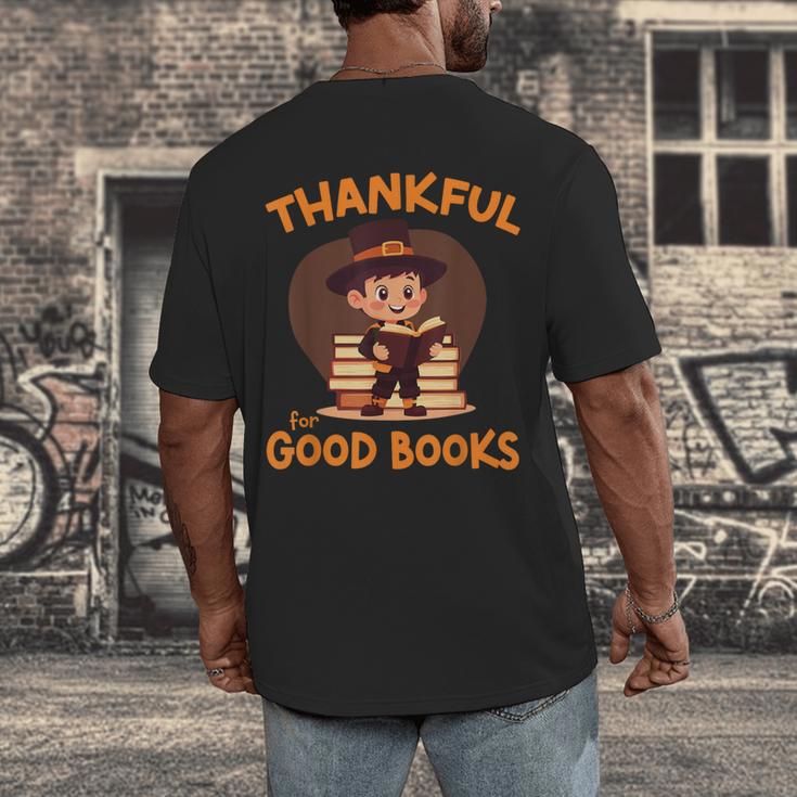 Cute Thanksgiving Teacher Librarian Thankful Reading Books Men's Back Print T-Shirt Cute Thanksgiving Teacher Librarian Thankful Reading Books Men's Back Print T-Shirt