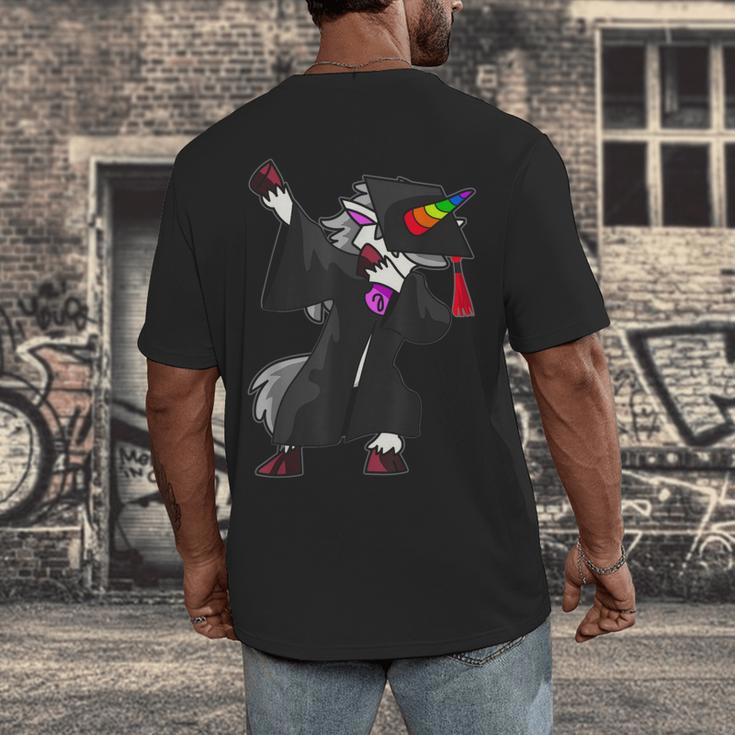 Dabbing Unicorn Cap And Gown Graduate 2021 Graduation Day Men's Back Print T-Shirt